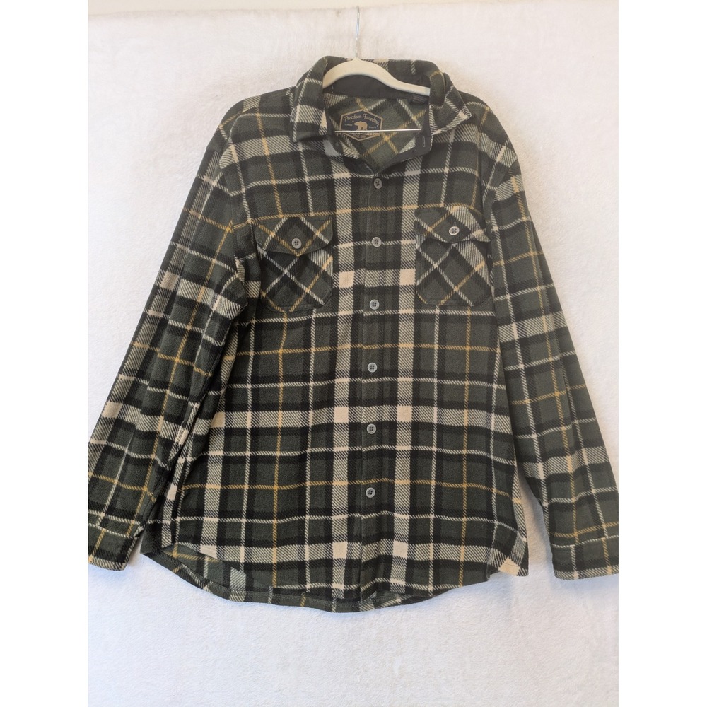 Freedom Foundry Fleece Flannel Men's Large Green Plaid Button Front Shirt